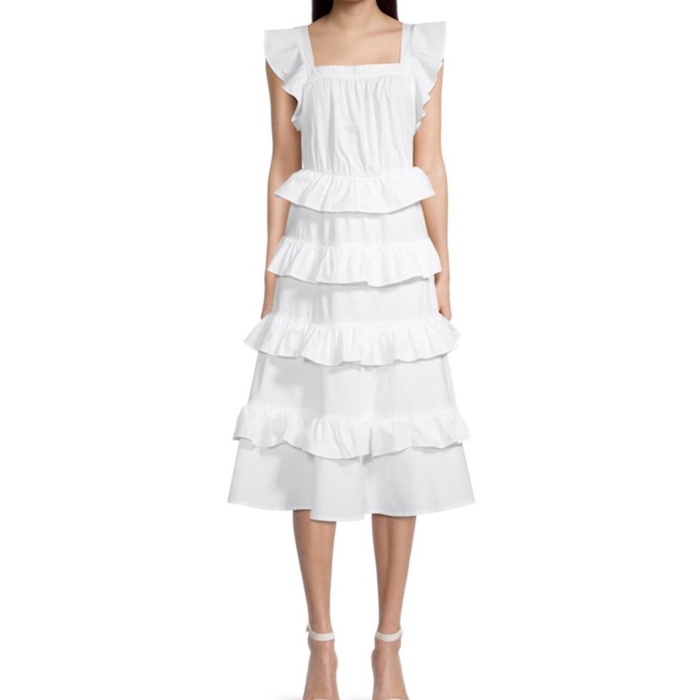 Rachel‎ Parcell Ruffled Cotton Midi White Dress Size 4